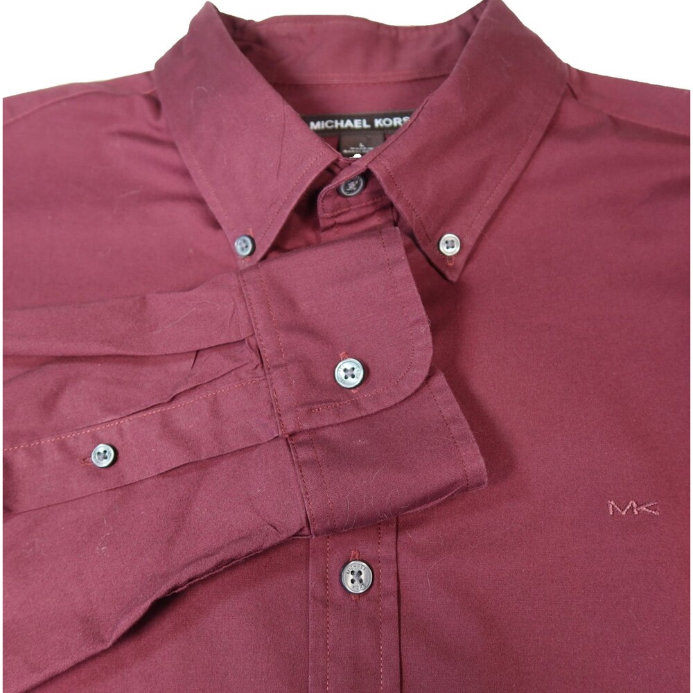 Michael Kors Mens Button Down Shirt Size Large Burgundy Long Sleeve Classic Fit